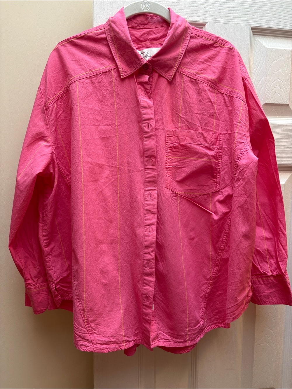 Vintage Havana shirt Pink Button-Down with Subtle Yellow Stripe Small cotton
